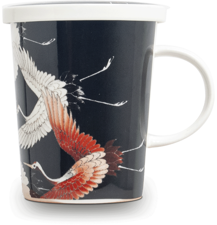 Emro Ceramic Tea Cup w/Filter, Black Crane  9.5 c image