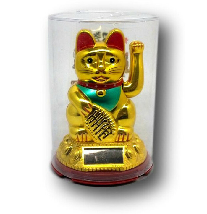 Solar-powered Shohuku Cat  10 cm Gold image