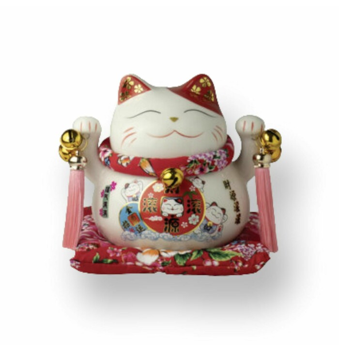 JADE TEMPLE Luck Cat White 14cm image