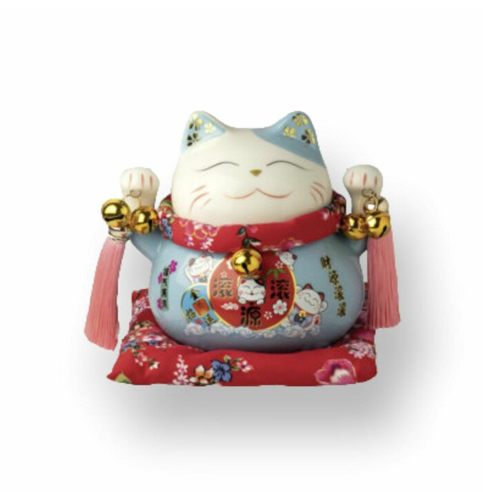 JADE TEMPLE Luck Cat Blue 14cm image